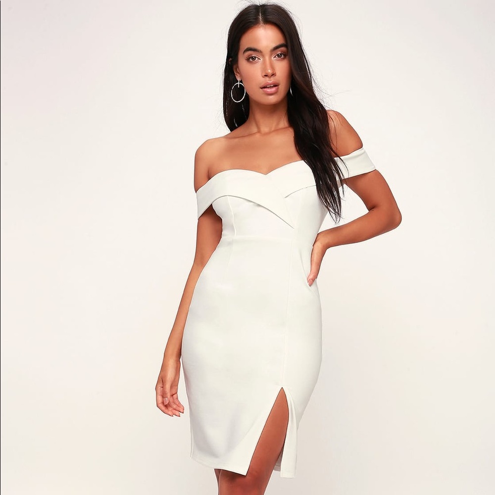Classic Glam White Off-the-Shoulder Bodycon Dress